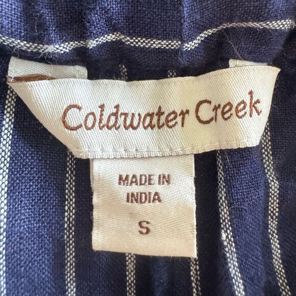 Coldwater Creek 100% Linen Blue White Stripe Wide Leg Pants Sz S Coastal Boho - Picture 4 of 5